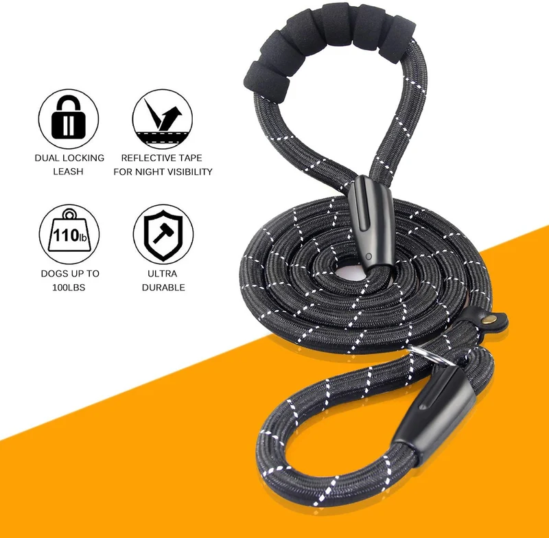Correa para perro resistente, especialmente para perros grandes de hasta 150 libras, 6 pies, reflectante para entrenamiento, absorción de golpes, correa elástica con hebilla para cinturón de seguridad de coche, 2 asas acolchadas para control adicional