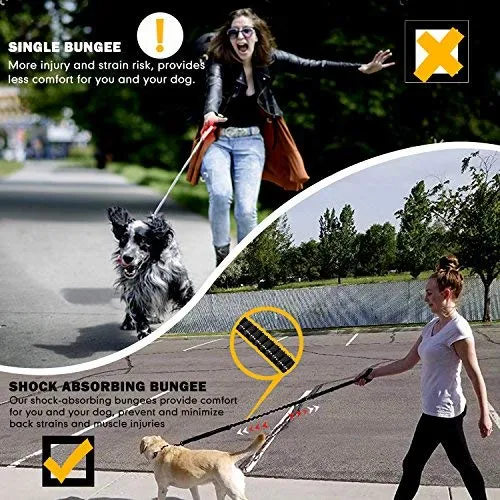 Correa para perro resistente, especialmente para perros grandes de hasta 150 libras, 6 pies, reflectante para entrenamiento, absorción de golpes, correa elástica con hebilla para cinturón de seguridad de coche, 2 asas acolchadas para control adicional