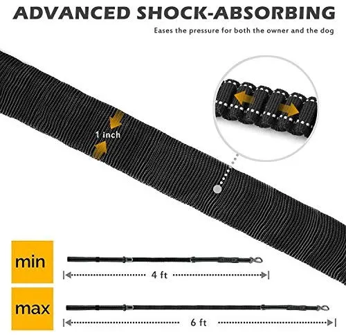 Correa para perro resistente, especialmente para perros grandes de hasta 150 libras, 6 pies, reflectante para entrenamiento, absorción de golpes, correa elástica con hebilla para cinturón de seguridad de coche, 2 asas acolchadas para control adicional