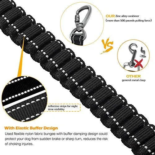 Correa para perro resistente, especialmente para perros grandes de hasta 150 libras, 6 pies, reflectante para entrenamiento, absorción de golpes, correa elástica con hebilla para cinturón de seguridad de coche, 2 asas acolchadas para control adicional