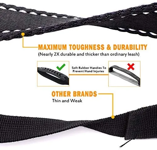 Correa para perro resistente, especialmente para perros grandes de hasta 150 libras, 6 pies, reflectante para entrenamiento, absorción de golpes, correa elástica con hebilla para cinturón de seguridad de coche, 2 asas acolchadas para control adicional