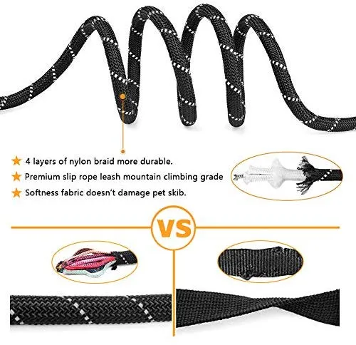 Correa para perro resistente, especialmente para perros grandes de hasta 150 libras, 6 pies, reflectante para entrenamiento, absorción de golpes, correa elástica con hebilla para cinturón de seguridad de coche, 2 asas acolchadas para control adicional