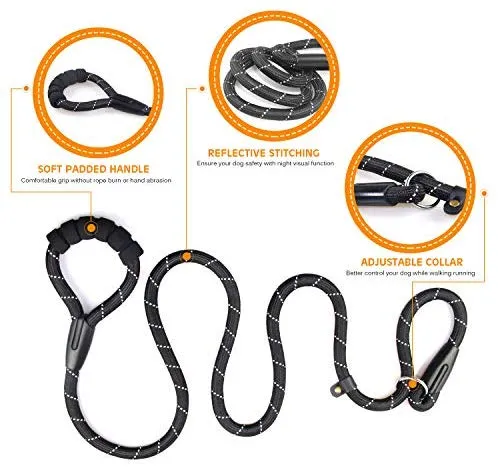 Correa para perro resistente, especialmente para perros grandes de hasta 150 libras, 6 pies, reflectante para entrenamiento, absorción de golpes, correa elástica con hebilla para cinturón de seguridad de coche, 2 asas acolchadas para control adicional