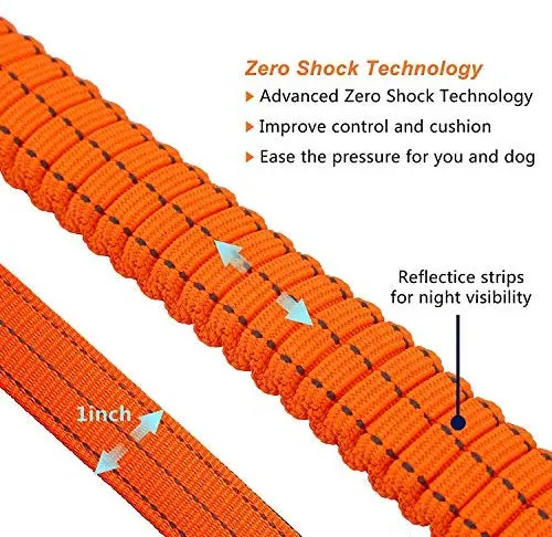 Correa para perro resistente, especialmente para perros grandes de hasta 150 libras, 6 pies, reflectante para entrenamiento, absorción de golpes, correa elástica con hebilla para cinturón de seguridad de coche, 2 asas acolchadas para control adicional