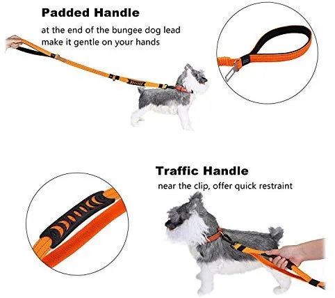 Correa para perro resistente, especialmente para perros grandes de hasta 150 libras, 6 pies, reflectante para entrenamiento, absorción de golpes, correa elástica con hebilla para cinturón de seguridad de coche, 2 asas acolchadas para control adicional