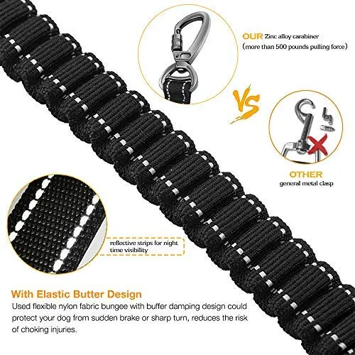 Correa para perro resistente, especialmente para perros grandes de hasta 150 libras, 6 pies, reflectante para entrenamiento, absorción de golpes, correa elástica con hebilla para cinturón de seguridad de coche, 2 asas acolchadas para control adicional
