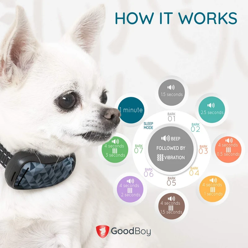 GoodBoy - Collar pequeño para perros pequeños y medianos, resistente a la intemperie y vibrante, con dispositivo de entrenamiento antiladrillos que es el más pequeño y seguro en Amazon – ¡sin choques ni pinzas con pinchos! (6+ lb)