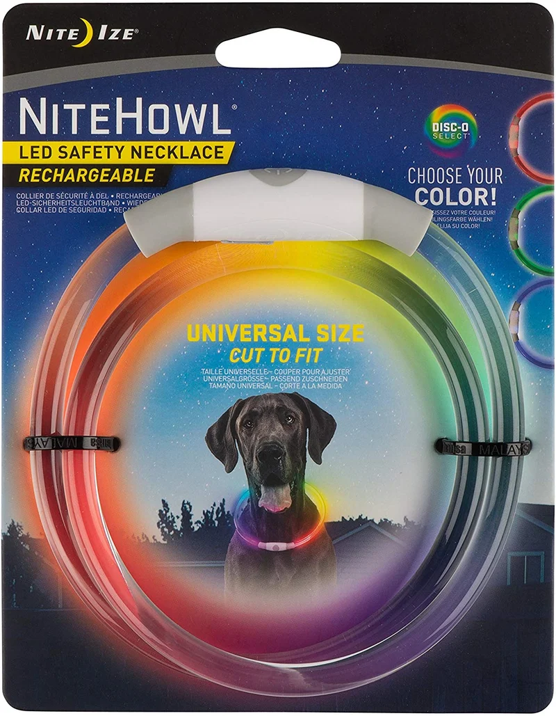 NiteHowl LED Safety Necklace, Universal, Reusable Visibility Necklace for Pets
