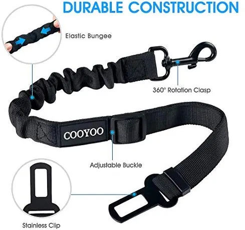 COOYOO Cinturón de seguridad para perro, 2 unidades, cinturón de seguridad para mascotas, ajustable, resistente y elástico, arnés de cinturón de seguridad para perro, para viajes, uso diario, compatible con cualquier arnés de mascota