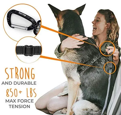 Cinturón de seguridad para perro, material resistente, incluyendo anexo de giro sin enredos, mosquetón y barra apego. De Mighty Paw
