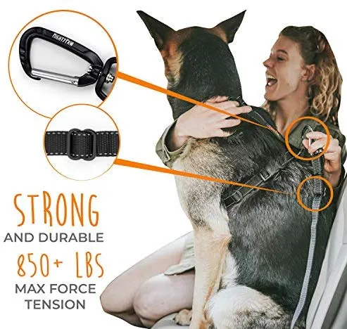 Cinturón de seguridad para perro, material resistente, incluyendo anexo de giro sin enredos, mosquetón y barra apego. De Mighty Paw