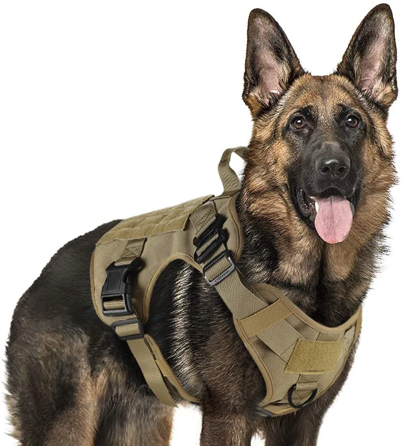 Rabbitgoo Tactical Dog Harness Vest Large with Handle, Military Working Dog Molle Vest with Metal Buckles & Loop Panels, No-Pull Adjustable Training Harness with Leash Clips for Walking Hiking Hunting