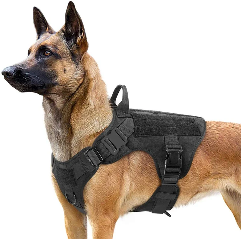 Rabbitgoo Tactical Dog Harness Vest Large with Handle, Military Working Dog Molle Vest with Metal Buckles & Loop Panels, No-Pull Adjustable Training Harness with Leash Clips for Walking Hiking Hunting