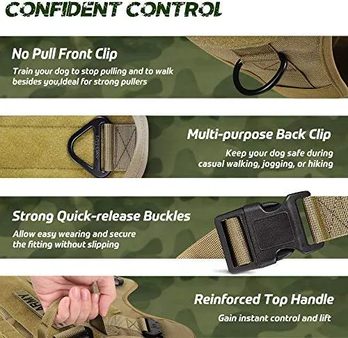 Rabbitgoo Tactical Dog Harness Vest Large with Handle, Military Working Dog Molle Vest with Metal Buckles & Loop Panels, No-Pull Adjustable Training Harness with Leash Clips for Walking Hiking Hunting