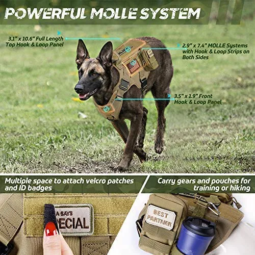 Rabbitgoo Tactical Dog Harness Vest Large with Handle, Military Working Dog Molle Vest with Metal Buckles & Loop Panels, No-Pull Adjustable Training Harness with Leash Clips for Walking Hiking Hunting
