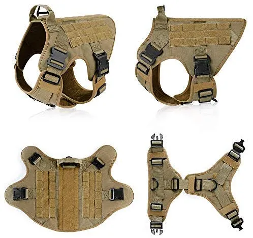 Rabbitgoo Tactical Dog Harness Vest Large with Handle, Military Working Dog Molle Vest with Metal Buckles & Loop Panels, No-Pull Adjustable Training Harness with Leash Clips for Walking Hiking Hunting
