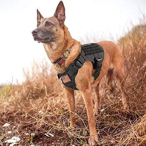 Rabbitgoo Tactical Dog Harness Vest Large with Handle, Military Working Dog Molle Vest with Metal Buckles & Loop Panels, No-Pull Adjustable Training Harness with Leash Clips for Walking Hiking Hunting
