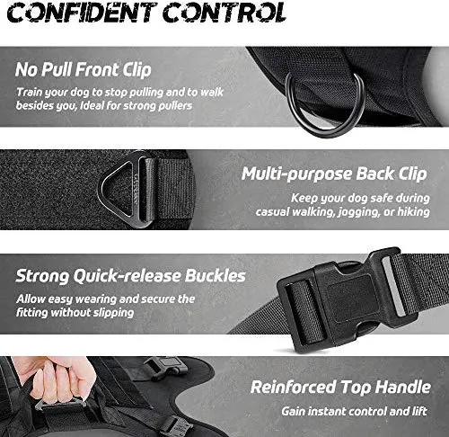 Rabbitgoo Tactical Dog Harness Vest Large with Handle, Military Working Dog Molle Vest with Metal Buckles & Loop Panels, No-Pull Adjustable Training Harness with Leash Clips for Walking Hiking Hunting
