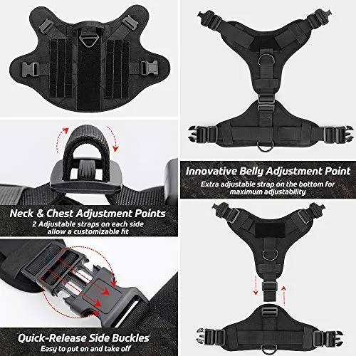 Rabbitgoo Tactical Dog Harness Vest Large with Handle, Military Working Dog Molle Vest with Metal Buckles & Loop Panels, No-Pull Adjustable Training Harness with Leash Clips for Walking Hiking Hunting