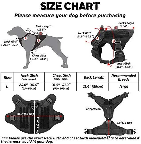 Rabbitgoo Tactical Dog Harness Vest Large with Handle, Military Working Dog Molle Vest with Metal Buckles & Loop Panels, No-Pull Adjustable Training Harness with Leash Clips for Walking Hiking Hunting