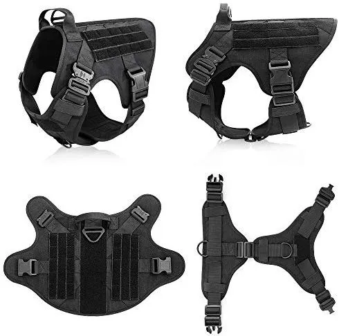 Rabbitgoo Tactical Dog Harness Vest Large with Handle, Military Working Dog Molle Vest with Metal Buckles & Loop Panels, No-Pull Adjustable Training Harness with Leash Clips for Walking Hiking Hunting