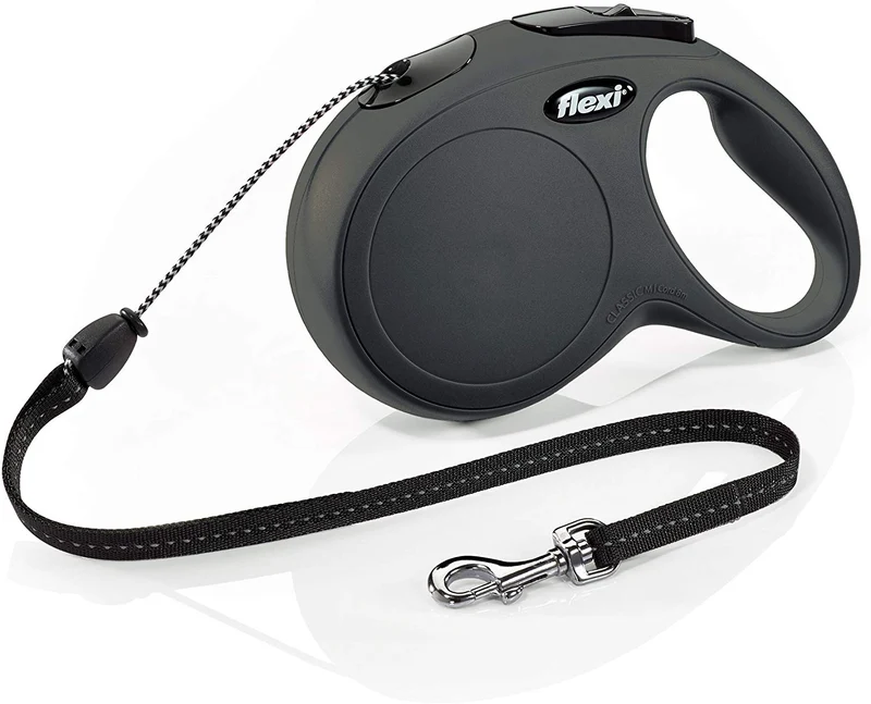 Flexi New Classic Correa retráctil para perro (cuerda), 26 pies, mediano, negro