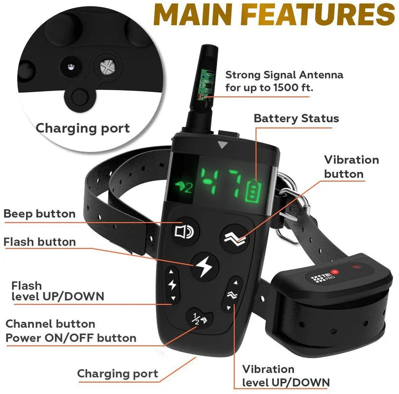 TBI Pro - Collar de entrenamiento profesional para perros con mando a distancia (1600 pies)