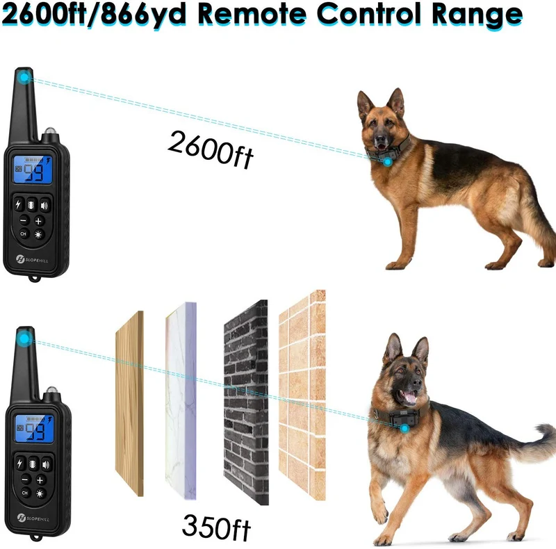 Slopehill Dog Training Collar, Waterproof Dog Shock Collar with Remote, Rechargeable Dog Collar with Vibration, Beep Shock Modes, Adjustable