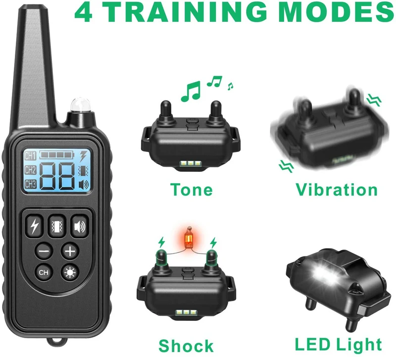 FunniPets Collar de entrenamiento para perro, collar de choque para perro con mando a distancia de 208.7 ft, resistente al agua, collar electrónico para perros de raza mediana y grande con 4 modos de entrenamiento de vibración de choque ligero