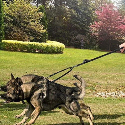 Correa doble para perro, doble correa para perro, giro de 360°, no enreda, correa doble para caminar y entrenamiento, cómoda correa reflectante que absorbe los golpes, para dos perros con dispensador de bolsas de basura y clicker de entrenamiento para per
