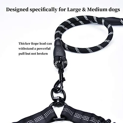 Correa doble para perro, doble correa para perro, giro de 360°, no enreda, correa doble para caminar y entrenamiento, cómoda correa reflectante que absorbe los golpes, para dos perros con dispensador de bolsas de basura y clicker de entrenamiento para per