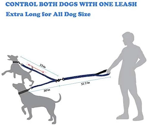 Correa doble para perro, doble correa para perro, giro de 360°, no enreda, correa doble para caminar y entrenamiento, cómoda correa reflectante que absorbe los golpes, para dos perros con dispensador de bolsas de basura y clicker de entrenamiento para per