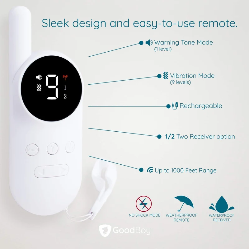 GoodBoy - Mini collar remoto para perros con pitido y modos de vibración para entrenamiento de comportamiento de mascotas, resistente al agua y rango de 1000 pies, apto para perros extra pequeños a medianos (5-15 libras)