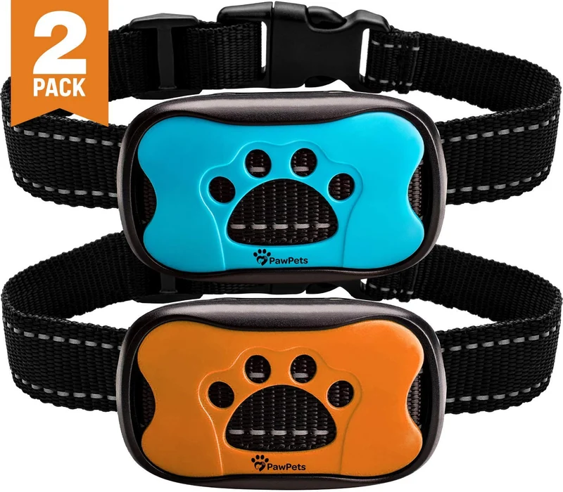 Collar antiladridos PawPets – sin choque para perro – Humane con vibración y sonido ladrido collar para perros pequeños, medianos y grandes, de 5 – 110 libras – paquete de 2 – ideal como regalo