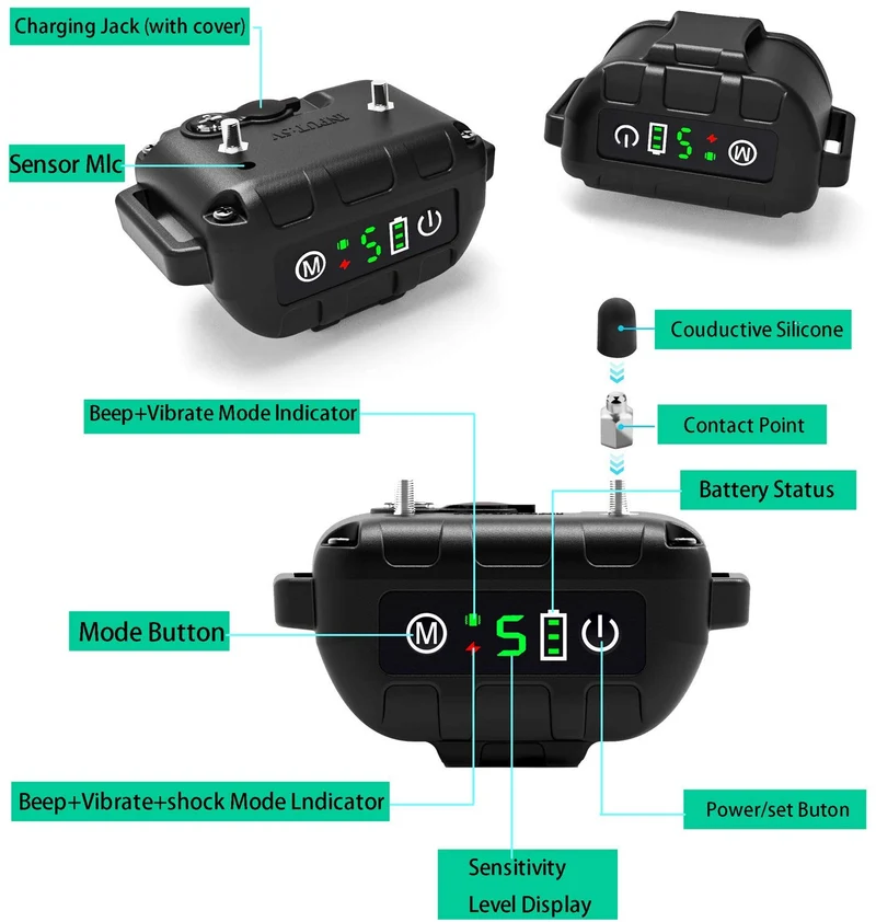 Collar de corteza sin corteza recargable, antiladridos con sensibilidad ajustable y vibración de intensidad y sin daño y corteza de choque para perros pequeños y medianos, grandes
