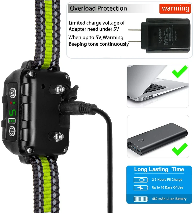 Collar de corteza sin corteza recargable, antiladridos con sensibilidad ajustable y vibración de intensidad y sin daño y corteza de choque para perros pequeños y medianos, grandes