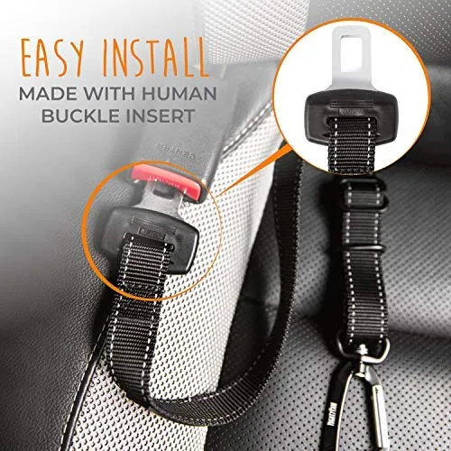 Cinturón de seguridad para perro de la marca Mighty Paw | Cinturón de seguridad para mascotas, creado con material de cinturón de seguridad humano. Hardware de metal con correa de longitud ajustable. Supera los estándares de seguridad para perros. Mantén