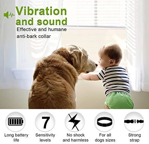 Collar para perro sin ladridos con detección inteligente de vibración y golpes inofensivos – Dispositivo recargable antiladridos para perros pequeños, medianos y grandes
