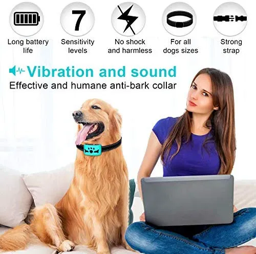Collar para perro sin ladridos con detección inteligente de vibración y golpes inofensivos – Dispositivo recargable antiladridos para perros pequeños, medianos y grandes