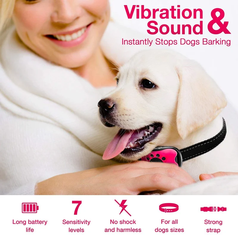 DogRook - Collar de corteza humano, sin choque, acción sin control remoto, modos de vibración y cuidado del sonido, para razas de perros pequeñas, medianas y grandes, sin daño, control de vibración reflectante