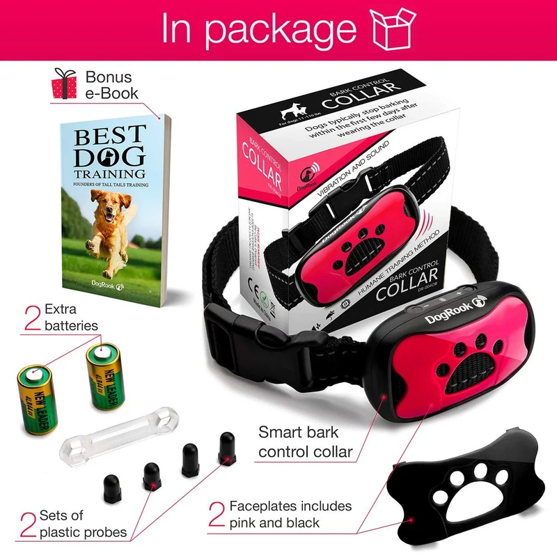 DogRook - Collar de corteza humano, sin choque, acción sin control remoto, modos de vibración y cuidado del sonido, para razas de perros pequeñas, medianas y grandes, sin daño, control de vibración reflectante