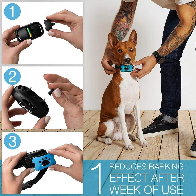 DogRook - Collar de corteza humano, sin choque, acción sin control remoto, modos de vibración y cuidado del sonido, para razas de perros pequeñas, medianas y grandes, sin daño, control de vibración reflectante
