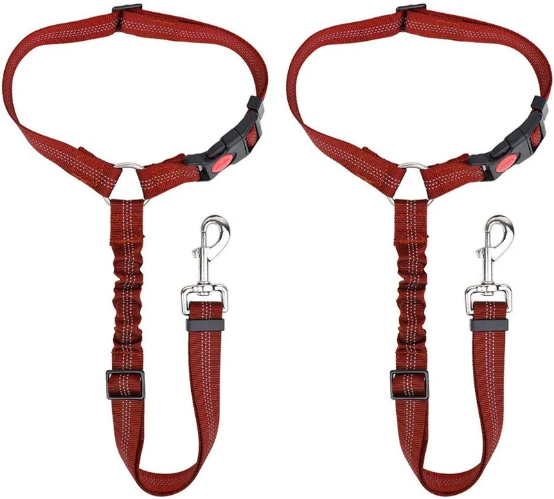 SlowTon Cinturón de seguridad para perro, 2 unidades, cinturón de seguridad para mascotas, cinturón de seguridad ajustable para cachorro, cinturón de seguridad reflectante elástico elástico para conectar arnés de perro en el vehículo de viaje, uso diario