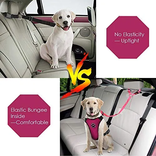 SlowTon Cinturón de seguridad para perro, 2 unidades, cinturón de seguridad para mascotas, cinturón de seguridad ajustable para cachorro, cinturón de seguridad reflectante elástico elástico para conectar arnés de perro en el vehículo de viaje, uso diario