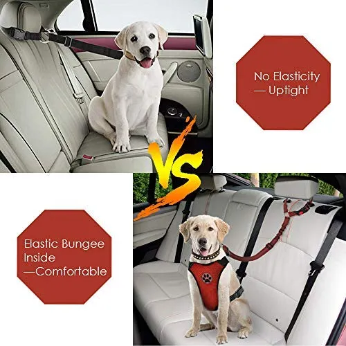 SlowTon Cinturón de seguridad para perro, 2 unidades, cinturón de seguridad para mascotas, cinturón de seguridad ajustable para cachorro, cinturón de seguridad reflectante elástico elástico para conectar arnés de perro en el vehículo de viaje, uso diario