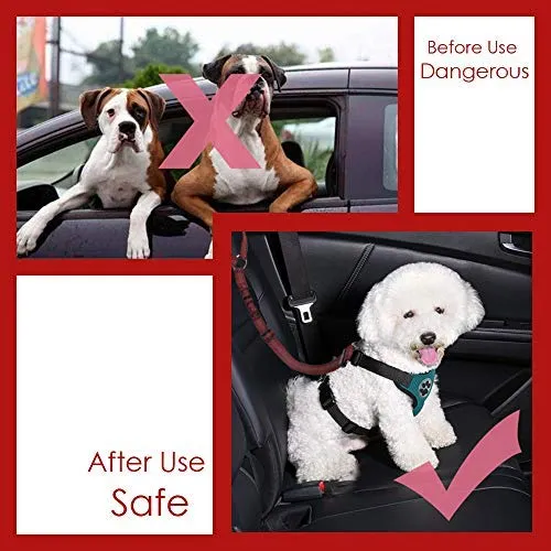 SlowTon Cinturón de seguridad para perro, 2 unidades, cinturón de seguridad para mascotas, cinturón de seguridad ajustable para cachorro, cinturón de seguridad reflectante elástico elástico para conectar arnés de perro en el vehículo de viaje, uso diario
