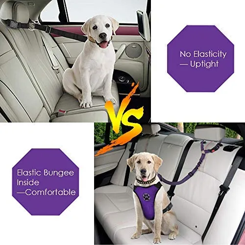 SlowTon Cinturón de seguridad para perro, 2 unidades, cinturón de seguridad para mascotas, cinturón de seguridad ajustable para cachorro, cinturón de seguridad reflectante elástico elástico para conectar arnés de perro en el vehículo de viaje, uso diario