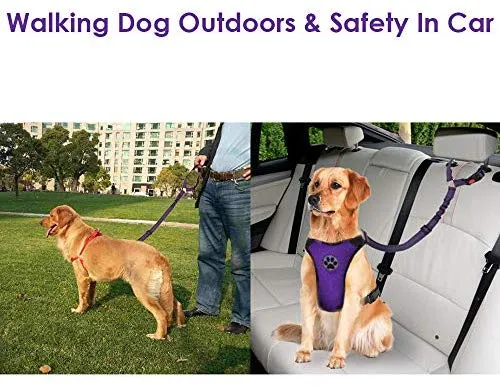 SlowTon Cinturón de seguridad para perro, 2 unidades, cinturón de seguridad para mascotas, cinturón de seguridad ajustable para cachorro, cinturón de seguridad reflectante elástico elástico para conectar arnés de perro en el vehículo de viaje, uso diario