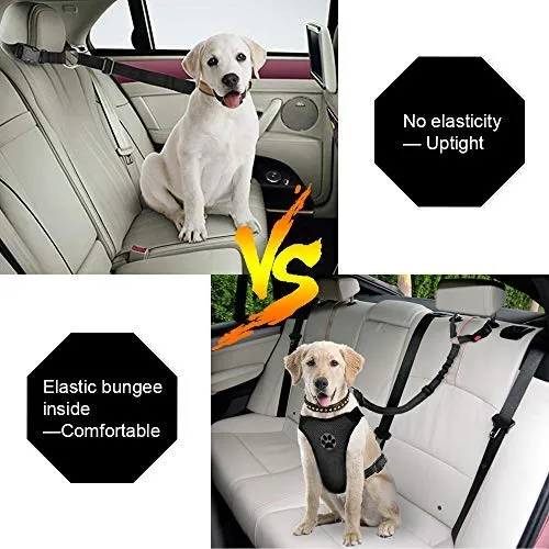 SlowTon Cinturón de seguridad para perro, 2 unidades, cinturón de seguridad para mascotas, cinturón de seguridad ajustable para cachorro, cinturón de seguridad reflectante elástico elástico para conectar arnés de perro en el vehículo de viaje, uso diario