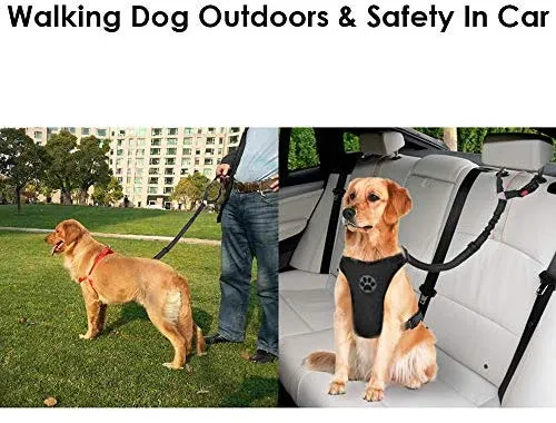 SlowTon Cinturón de seguridad para perro, 2 unidades, cinturón de seguridad para mascotas, cinturón de seguridad ajustable para cachorro, cinturón de seguridad reflectante elástico elástico para conectar arnés de perro en el vehículo de viaje, uso diario